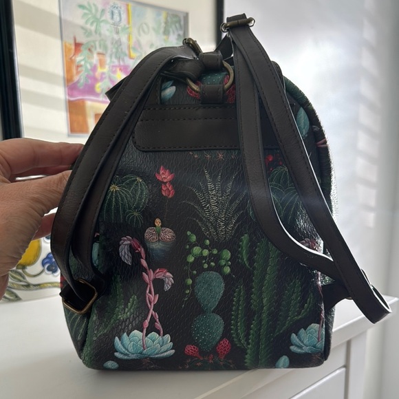 Floral Succulent Small Black Backpack Faux Leather - Picture 3 of 6
